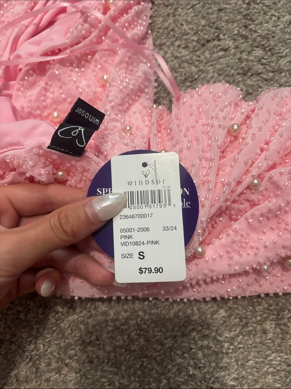 (BOTH DRESSES) Pink Beaded Cowl Neck Dress and White Sequin Dress. NWT - Picture 4 of 5